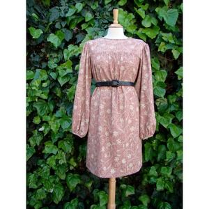 Vintage 60s Boho Floral Long Sleeve Dress Large - image 1